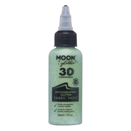 Moon Glitter Holographic Glitter Fabric Paint Green 30ml van Moon Creations koop je bij Partywinkel