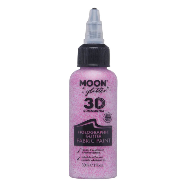 Moon Glitter Holographic Glitter Fabric Paint Pink 30ml van Moon Creations koop je bij Partywinkel