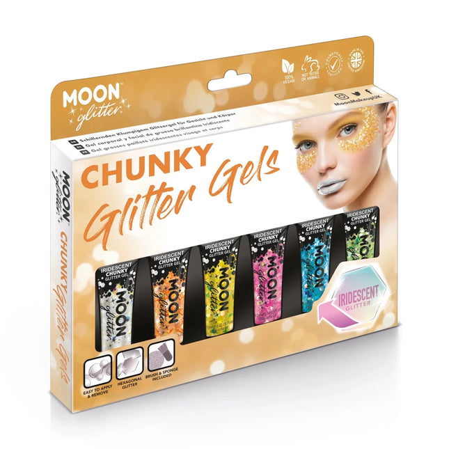 Moon Glitter Iridescent Chunky Glitter Gel Blue 12ml van Moon Creations koop je bij Partywinkel