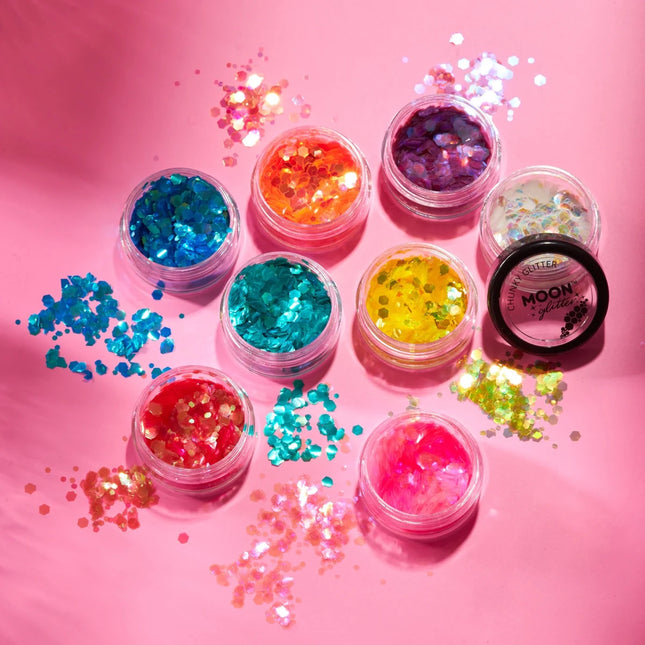 Moon Glitter Iridescent Chunky Glitter Green 3g van Moon Creations koop je bij Partywinkel