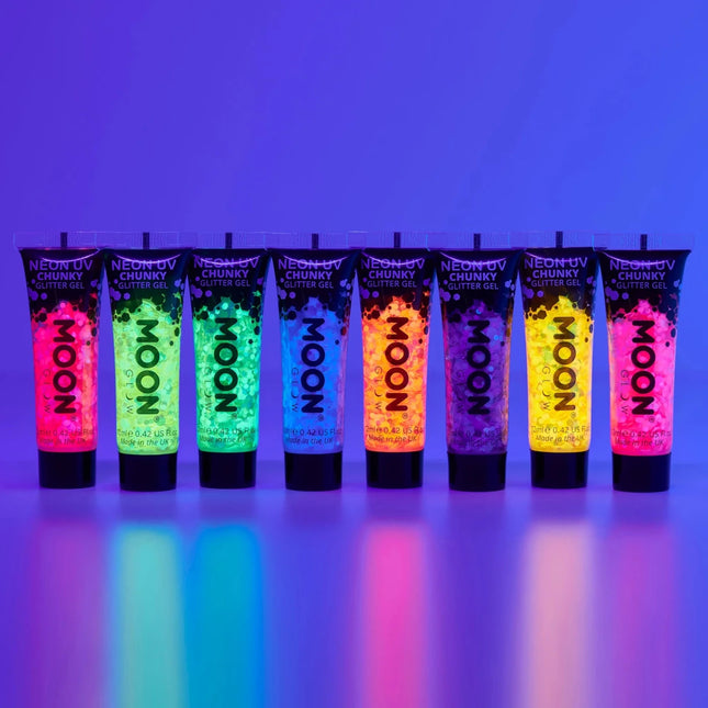 Moon Glow Neon UV Chunky Glitter Gel Yellow 12ml van Moon Creations koop je bij Partywinkel