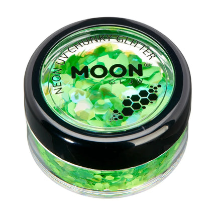 Moon Glow Neon UV Chunky Glitter Green 3g van Moon Creations koop je bij Partywinkel