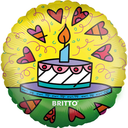 Farvet heliumballon med Britto-kage-motiv, tom, 45 cm