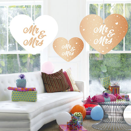 Mr, & Mrs, Hangdecoratie Set Rose Goud 5 delig van Folat koop je bij Partywinkel