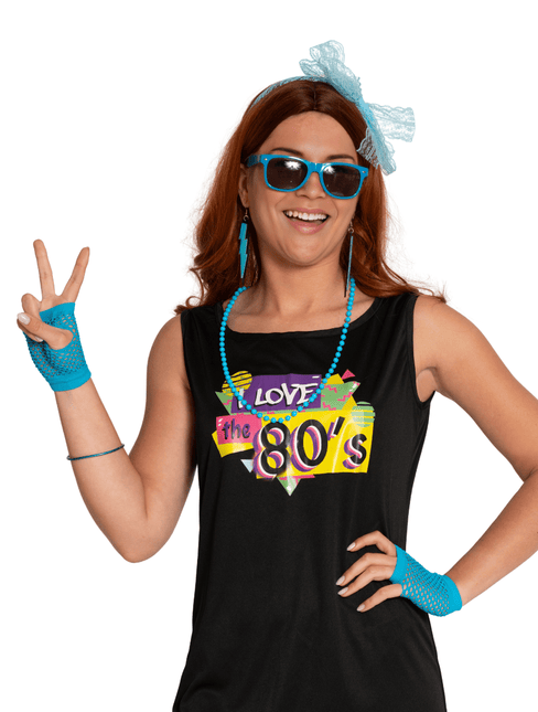 Neon 80S Accessoireset Blauw 6 delig van Partychimp koop je bij Partywinkel