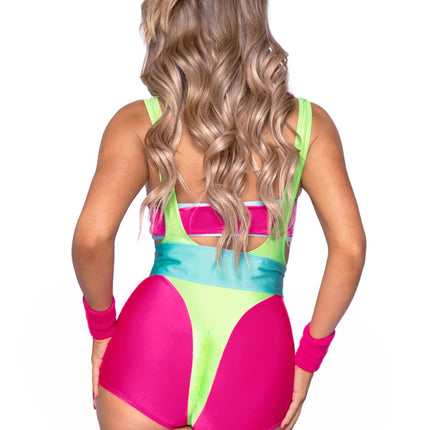 Neon 80S Kostuum Groen Roze Dames Bodysuit Workout Leg Avenue van Leg Avenue koop je bij Partywinkel