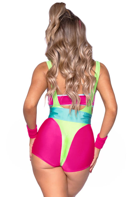Neon 80S Kostuum Groen Roze Dames Bodysuit Workout Leg Avenue van Leg Avenue koop je bij Partywinkel