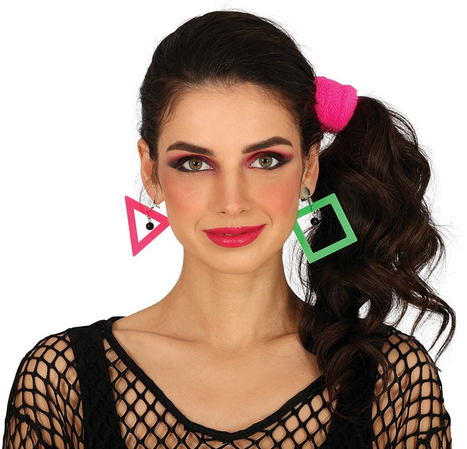 Neon 80S Oorbellen Groen Roze van Fiestas Guirca koop je bij Partywinkel