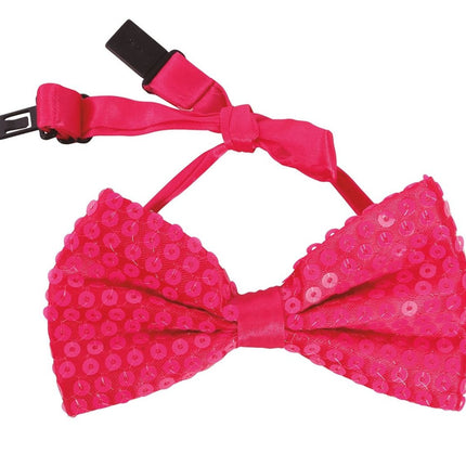 Neon Roze Strik Glitter 13cm van Fiestas Guirca koop je bij Partywinkel