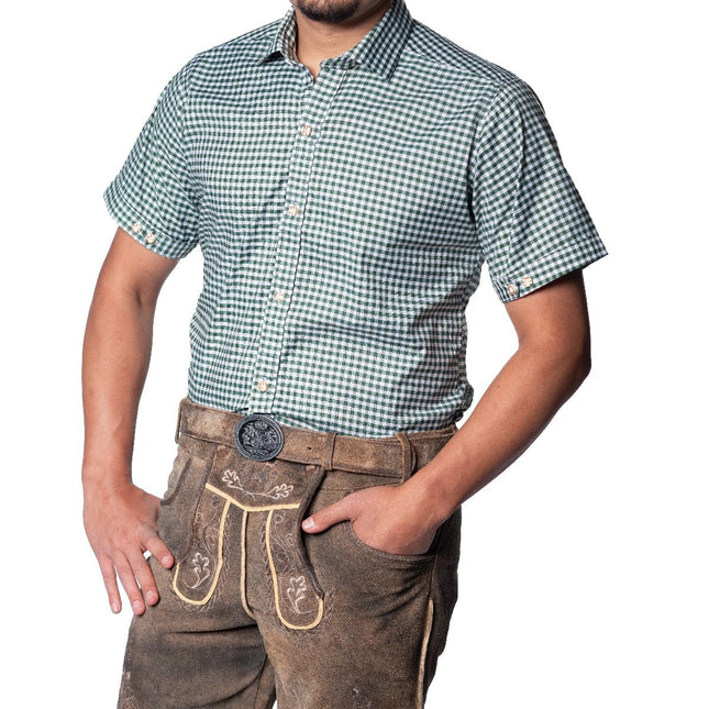 Oktoberfest Blouse Groen Heren Korte Mouw van Partychimp koop je bij Partywinkel