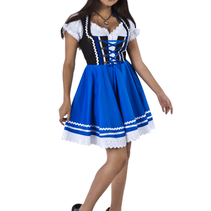 Oktoberfest Dirndl Jurk Oktoberfest Blauw Wit Dames 2 Delig van Haus Huberts koop je bij Partywinkel