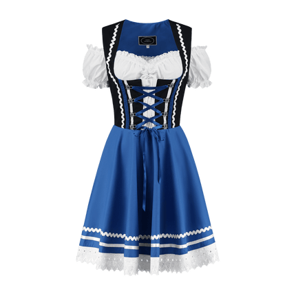 Oktoberfest Dirndl Jurk Oktoberfest Blauw Wit Dames 2 Delig van Haus Huberts koop je bij Partywinkel