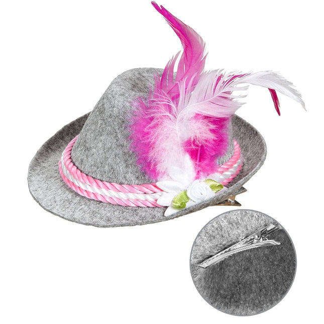 Oktoberfest Hoed Tiroler Mini Met Roze Veren van Widmann koop je bij Partywinkel