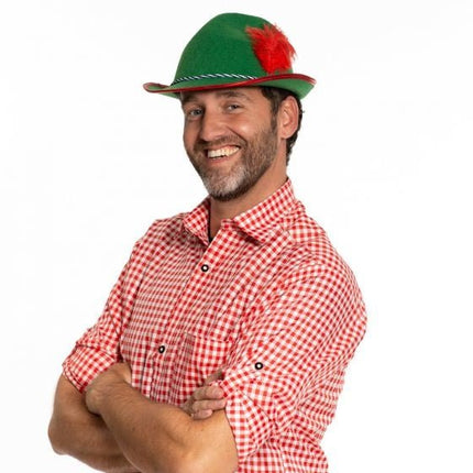 Oktoberfest Tiroler Hoed Rode Veer van Partychimp koop je bij Partywinkel