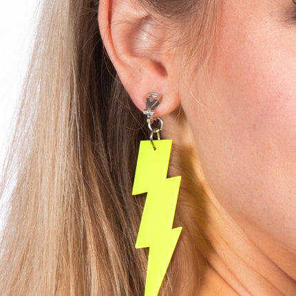 Neon Gele Oorbellen Bliksem van Wilbers & Wilbers koop je bij Partywinkel