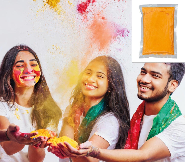 Oranje Holi Poeder 200gr van Fiestas Guirca koop je bij Partywinkel