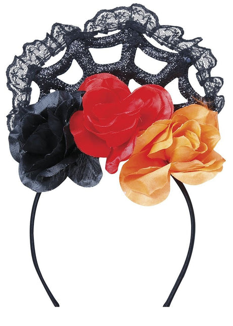 Oranje Rode Haarband Met Sluier van Fiestas Guirca koop je bij Partywinkel