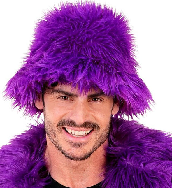 Paars Bucket Hat Pluche van Widmann koop je bij Partywinkel
