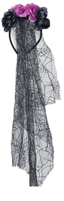 Paars Zwarte Haarband Met Sluier van Fiestas Guirca koop je bij Partywinkel