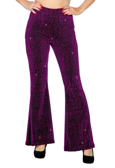 Paarse Broek Dames Flared Glitter van Wilbers & Wilbers koop je bij Partywinkel
