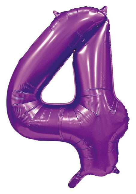Paarse Cijfer Ballon 4 Jaar Glans 86cm van WeFiesta koop je bij Partywinkel