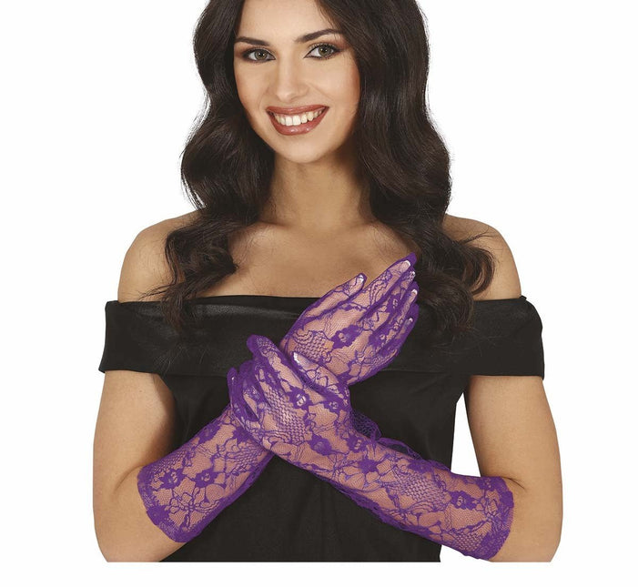 Paarse Handschoenen Kant 38cm van Fiestas Guirca koop je bij Partywinkel