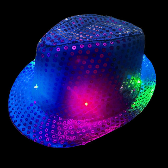 Pailletten Hoedje Blauw met Licht incl Batterijen van Partychimp koop je bij Partywinkel