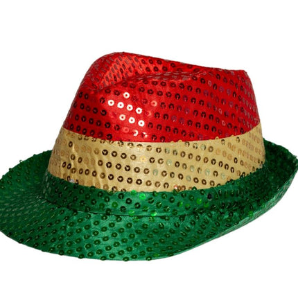 Pailletten Hoedje Rood/Geel/Groen van Partychimp koop je bij Partywinkel