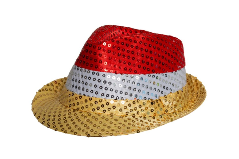 Pailletten Hoedje Rood/Wit/Geel van Partychimp koop je bij Partywinkel