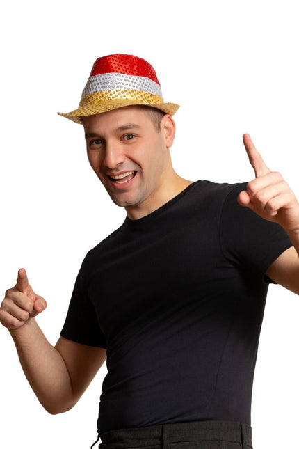 Pailletten Hoedje Rood/Wit/Geel van Partychimp koop je bij Partywinkel