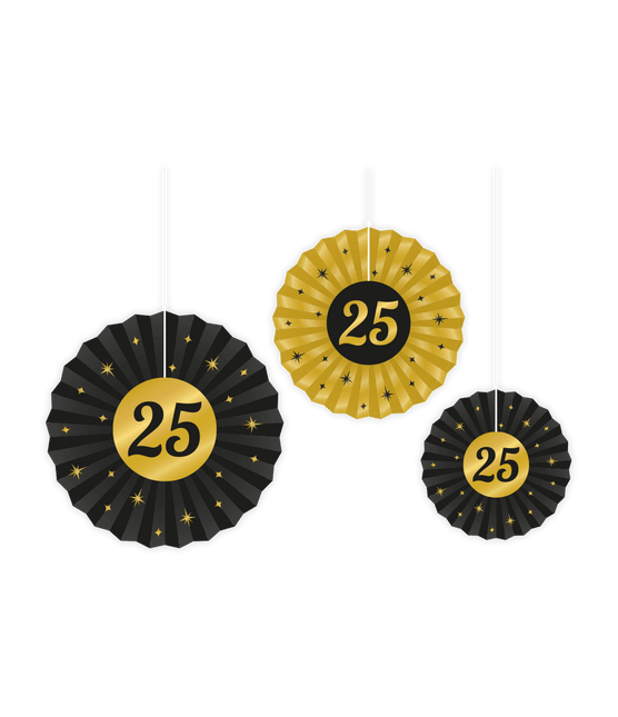 Papieren Waaiers 25 Jaar Set 20 - 40cm 3 - delig van Paper Dreams koop je bij Partywinkel