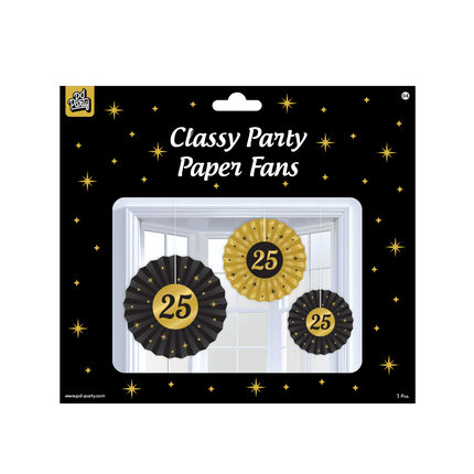 Papieren Waaiers 25 Jaar Set 20 - 40cm 3 - delig van Paper Dreams koop je bij Partywinkel