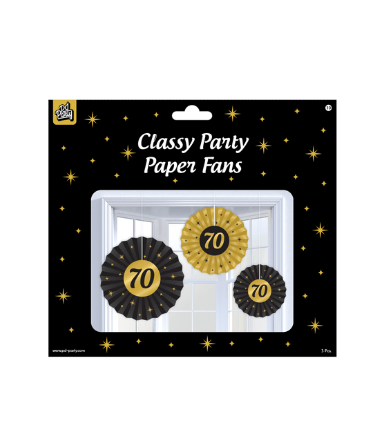 Papieren Waaiers 70 Jaar Set 20 - 40cm 3 - delig van Paper Dreams koop je bij Partywinkel