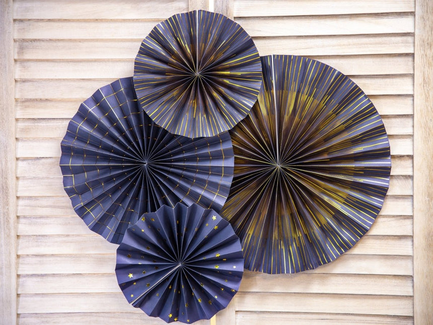 Papieren Waaiers Blauw Set 23 - 40cm 4 delig van Partydeco koop je bij Partywinkel