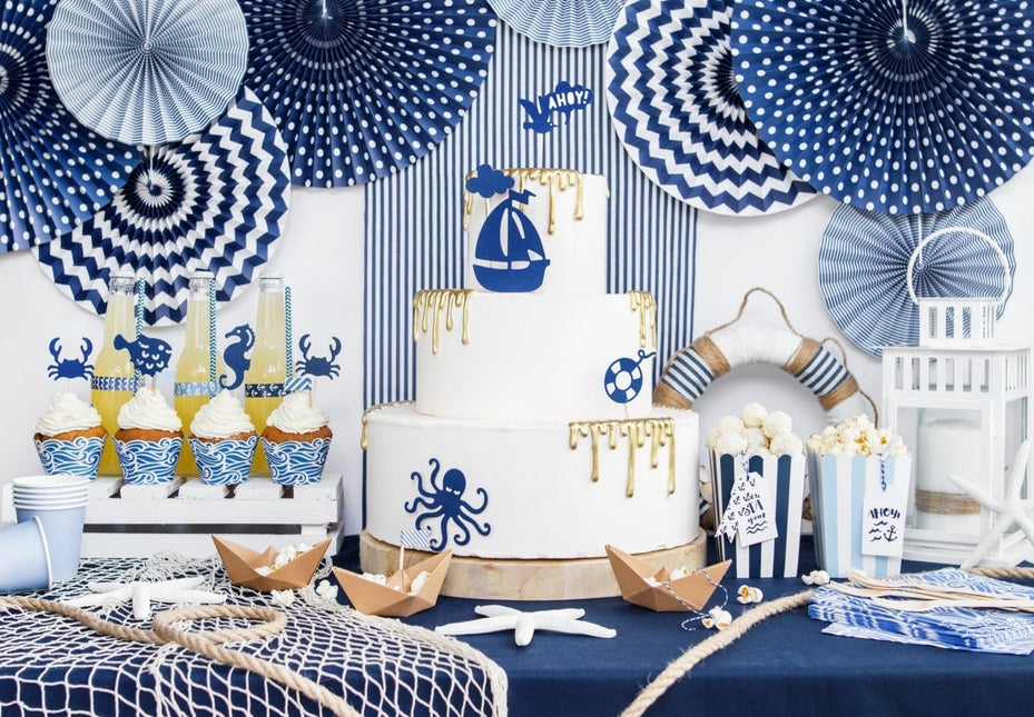 Papieren Waaiers Donkerblauw Set 23 - 40cm 3 delig van Partydeco koop je bij Partywinkel