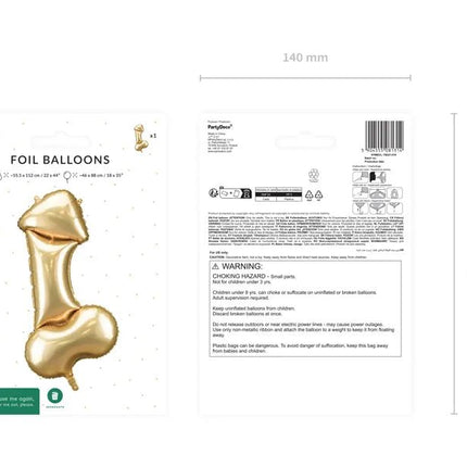 Penis Helium Ballon Goud Leeg 55cm van Partydeco koop je bij Partywinkel