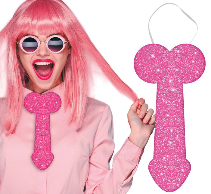Penis Stropdas Roze Glitter 30cm van Fiestas Guirca koop je bij Partywinkel