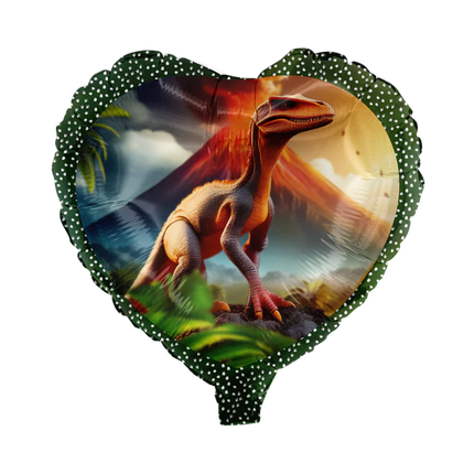 Dinosaur-heliumballon, farvet hjerte, tom, 45 cm