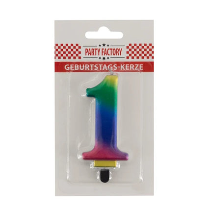 1-års-stearinlys, regnbue, 8 cm