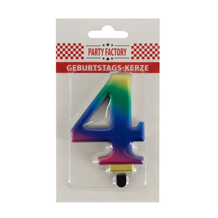 4-års-stearinlys, regnbue, 8 cm