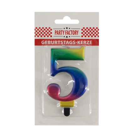 5-års-stearinlys, regnbue, 8 cm