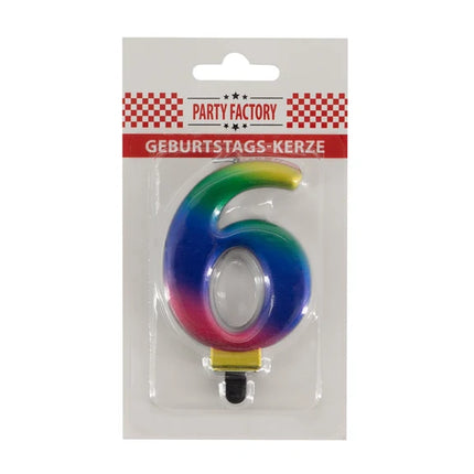 6-års-stearinlys, regnbue, 8 cm