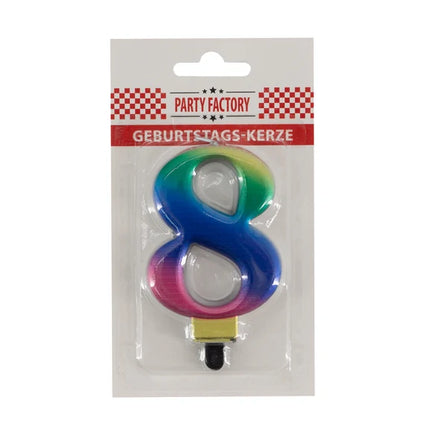 8-års regnbue-stearinlys, 8 cm