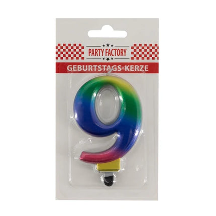 9-års-stearinlys, regnbue, 8 cm