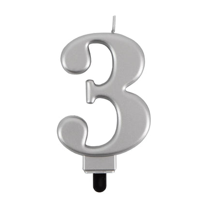 3-års lys, sølvmetallic, 7 cm