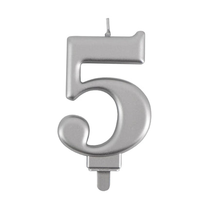5-års-lys, sølvmetallic, 7 cm