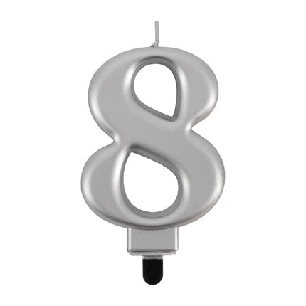 8-års-stearinlys, sølvmetallic, 7 cm