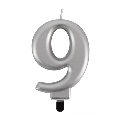 9-års-stearinlys, sølvmetallic, 7 cm