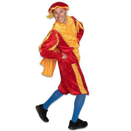 Pietenpak Velours Met Cape Rood/Geel van Haza Witbaard koop je bij Partywinkel