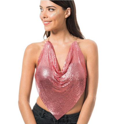 Lyserød metallic haltertop, one size
